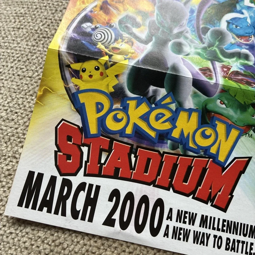 Pokemon Stadium N64 Red Blue Yellow Nintendo Gameboy Insert March 2000 Poster